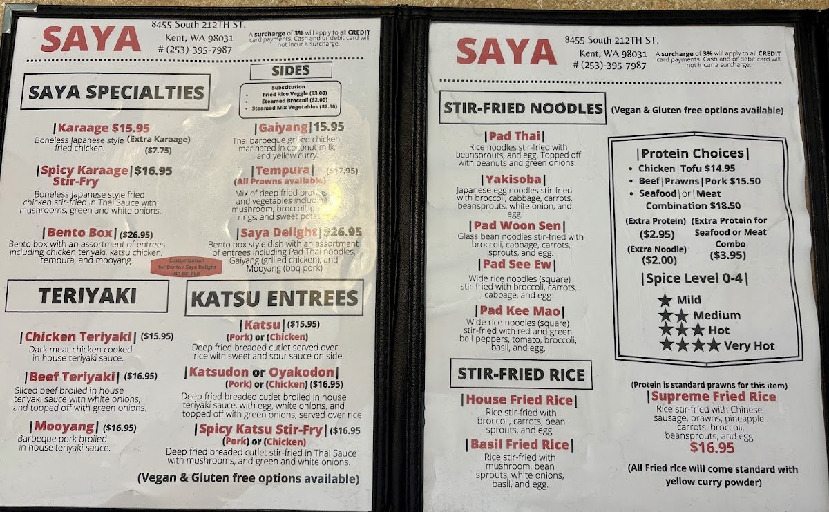 Saya Restaurant Menu - Image 1